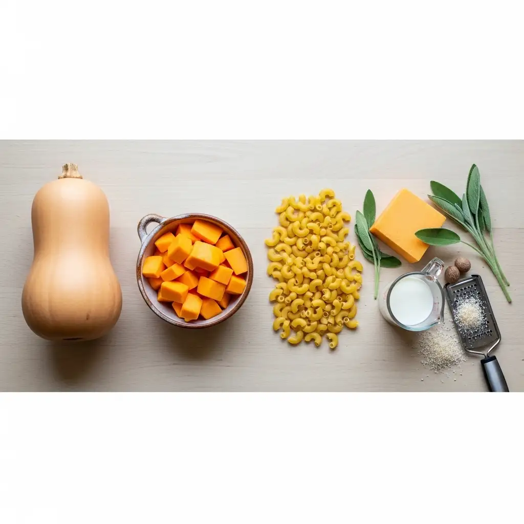 Ingredients of Butternut Squash Mac and Cheese