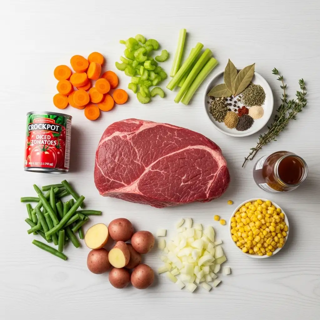 Ingredients of Crockpot Vegetable Beef Soup