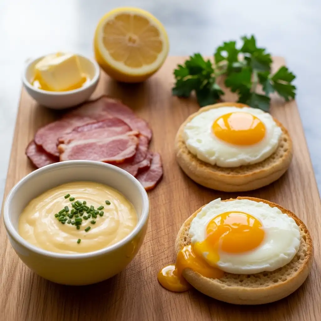Ingredients of Eggs Benedict with Easy Hollandaise Sauce