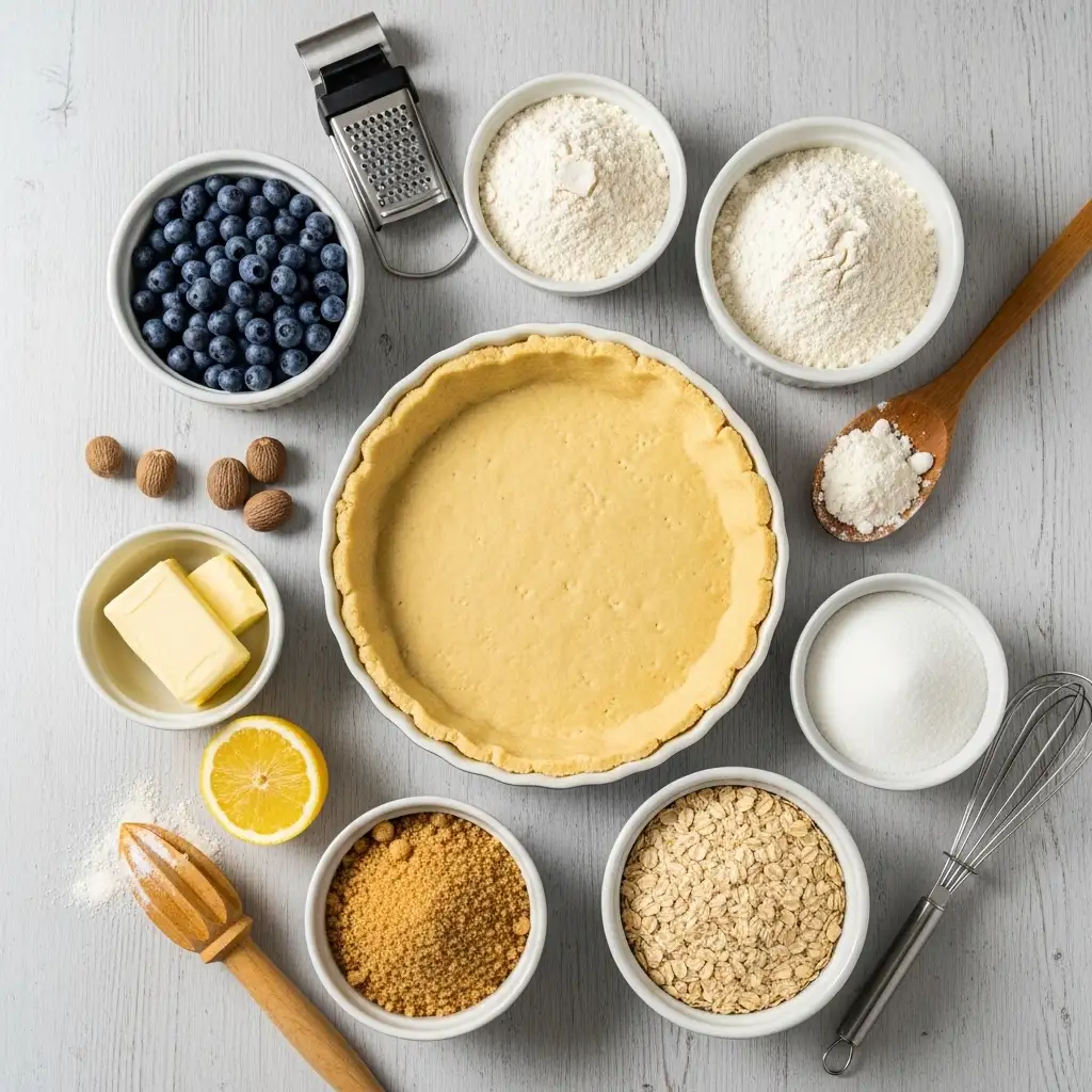 Ingredients of Homemade Blueberry Crumble Pie