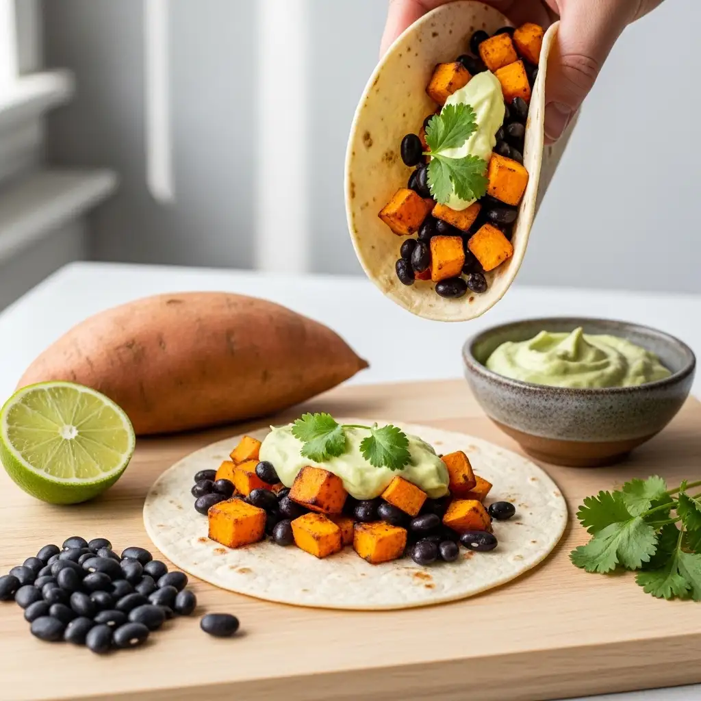 Ingredients of Sweet Potato and Black Bean Tacos