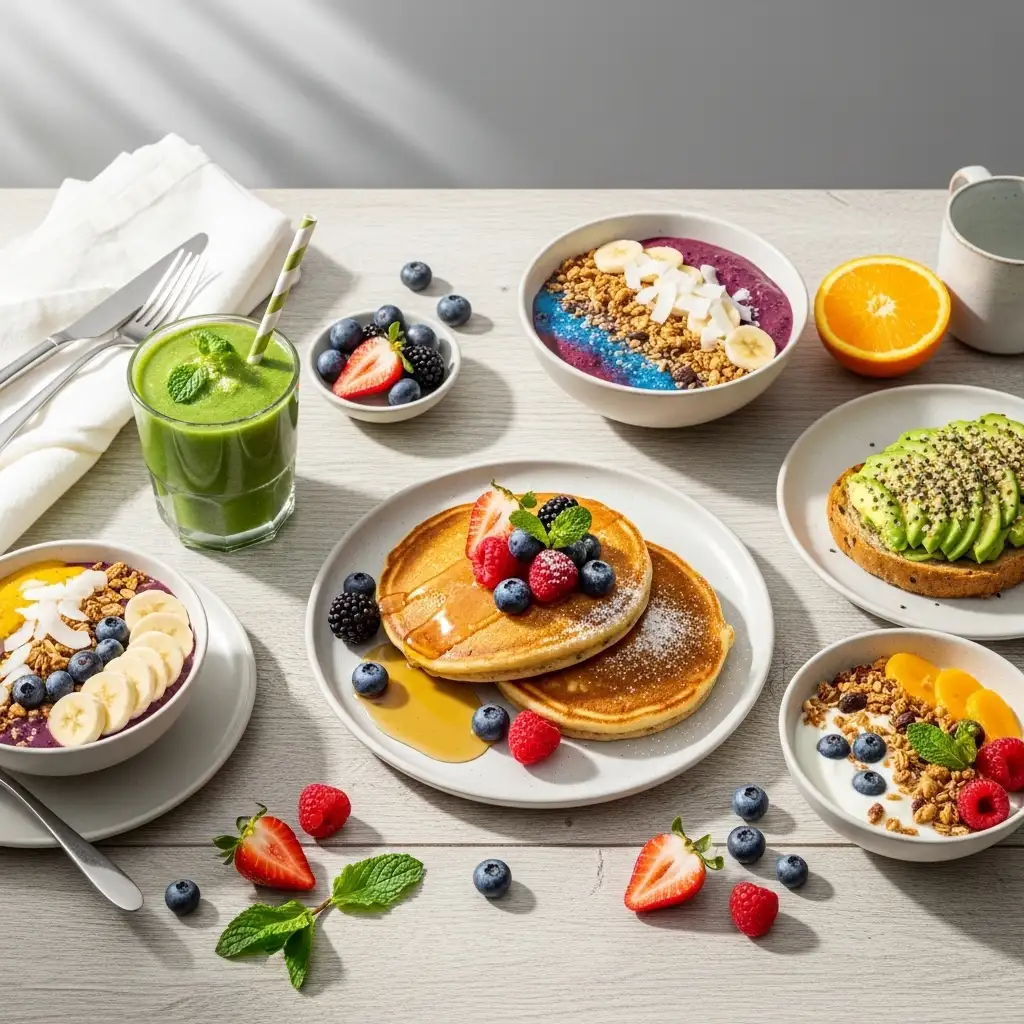 Sunrise Plates⁤ vibrant⁤ vegan breakfast bowl with quinoa, chickpeas, avocado and fresh fruits